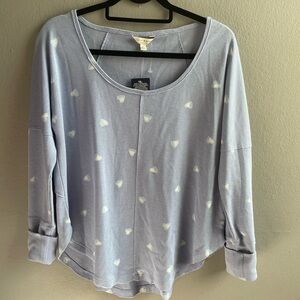 NWT Lucky Brand hearts waffle knit long sleeve blue top. Size Small